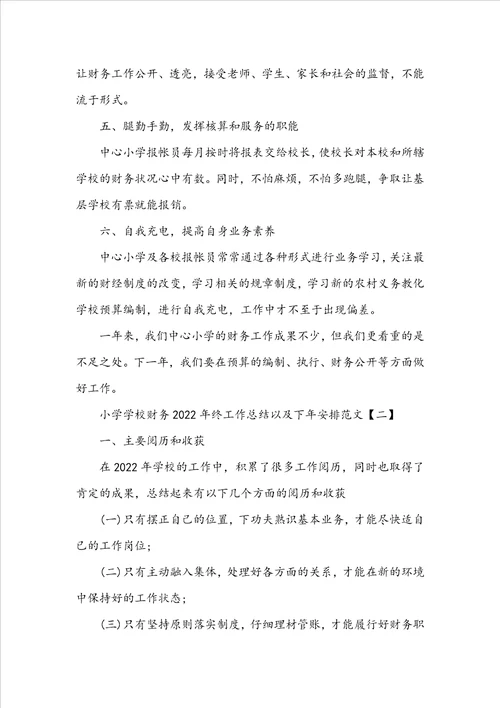 小学学校财务20222023年终工作总结以及下年计划范文