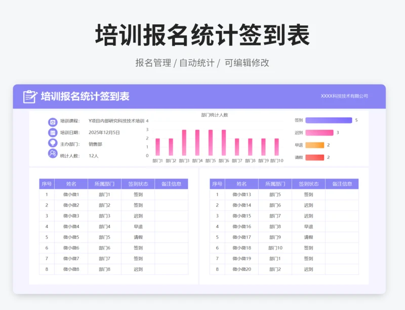 培训报名统计签到表