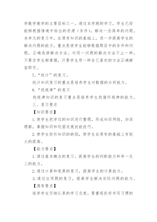 小学二年级下册数学期末复习计划.docx