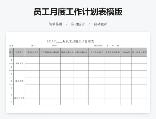 员工月度工作计划表模版