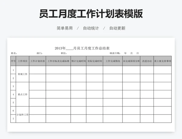 员工月度工作计划表模版