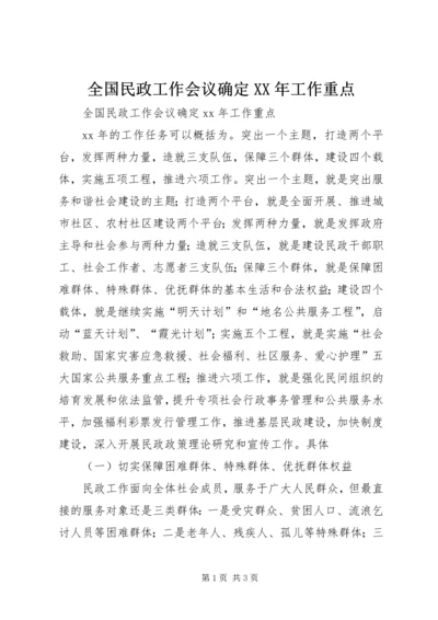 全国民政工作会议确定XX年工作重点.docx