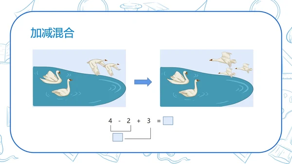 蓝色扁平风一年级数学连续混合加减法课件PPT模板