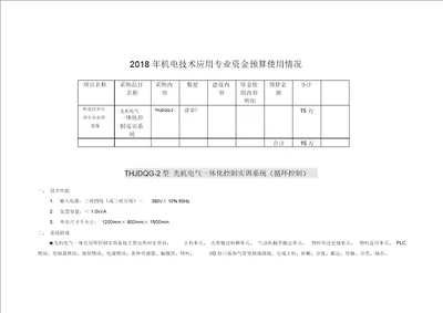 2018年机电技术应用专业资金预算使用情况