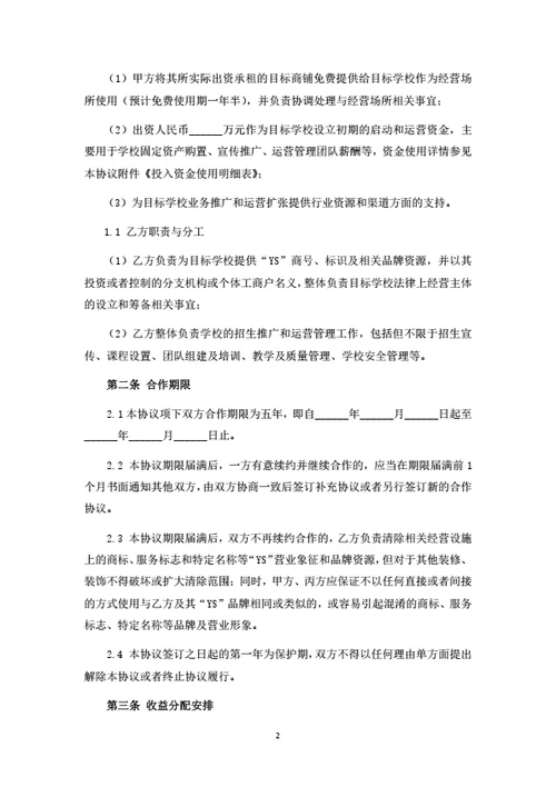 语言艺术培训学校投资运营合作协议