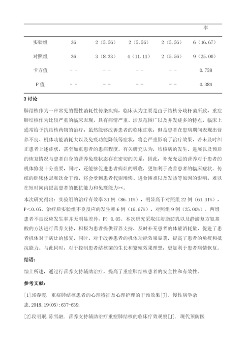 营养支持辅助治疗重症肺结核的应用效果及不良反应发生率影响评价.docx