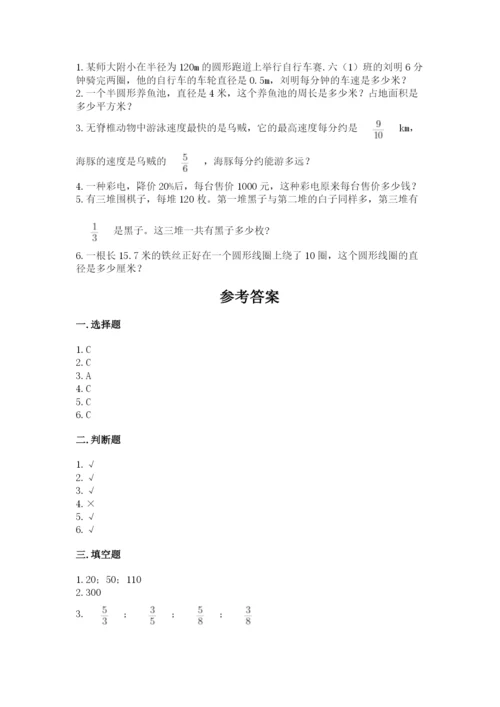 2022人教版六年级上册数学期末测试卷含答案【轻巧夺冠】.docx