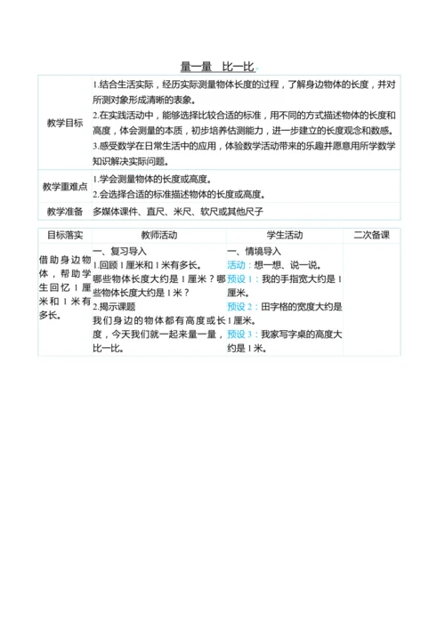 （大单元整体教学）量一量　比一比（表格式）教学设计