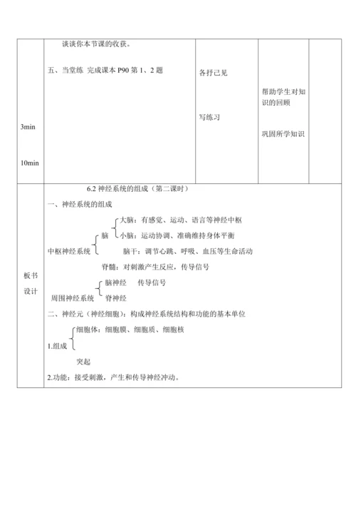 4.6.2 神经系统的组成（第2课时）教案-人教版生物七年级下册