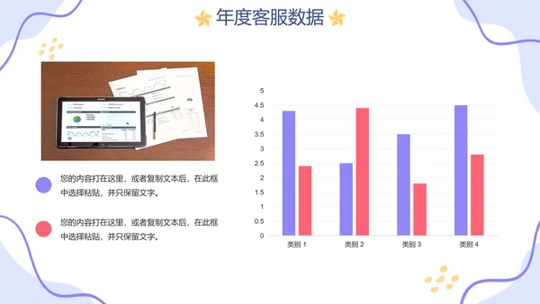 简约卡通手绘客服部年终工作总结PPT模板