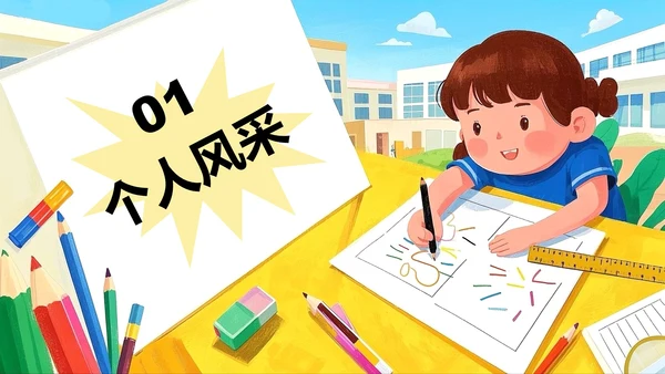 黄蓝色插画风小升初升学简历PPT模板