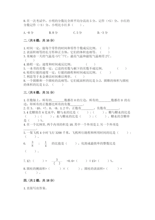 河南省平顶山市六年级下册数学期末考试试卷带答案（典型题）.docx