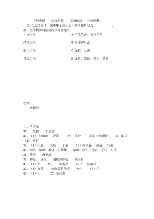 七年级上册科学练习