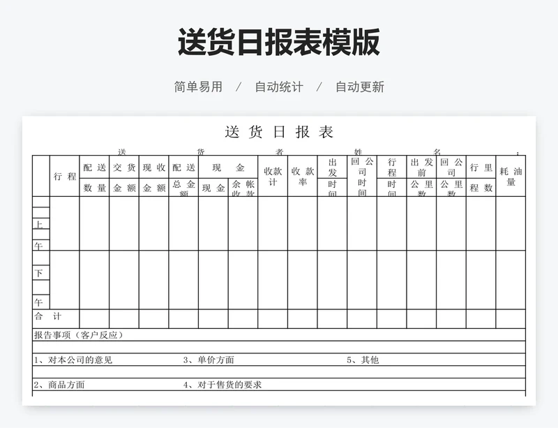 送货日报表模版