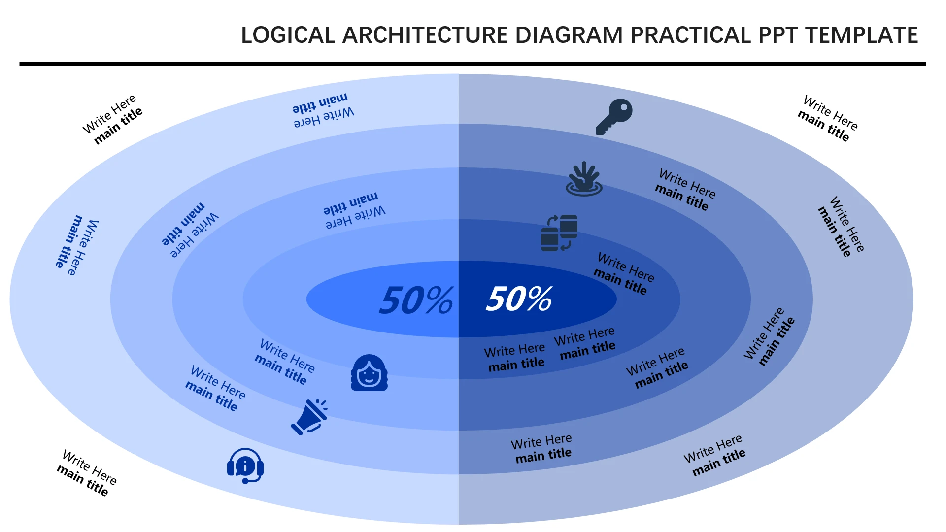 蓝色可视化数据逻辑图表英文版圆形圆圈对比数据图