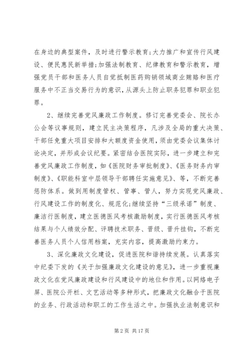 篇一：XX年医院党风廉政建设工作计划.docx