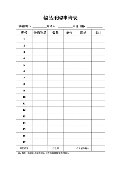 物品采购申请单模版