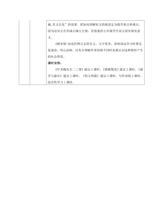 人教统编版语文七年级下册第四单元 单元整体分析（表格式）