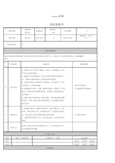 统计员岗位说明书