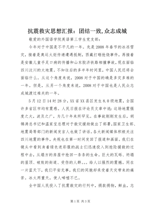 抗震救灾思想汇报：团结一致,众志成城 (2).docx