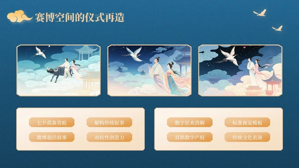 蓝橙色中国风星河为证鹊桥千年：七夕文化知识讲座PPT模板