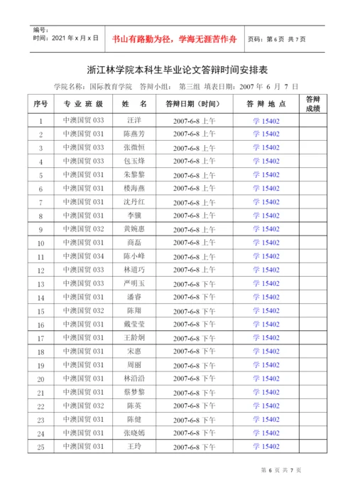 浙江林学院本科生毕业论文答辩时间安排表.docx