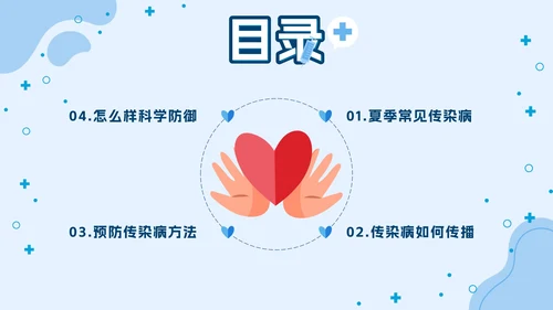 蓝色几何卡通夏季传染病预防班会课带内容PPT模板