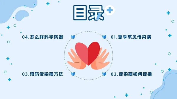 蓝色几何卡通夏季传染病预防班会课带内容PPT模板