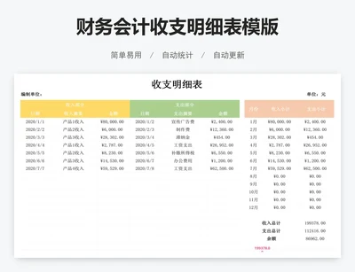 财务会计收支明细表模版