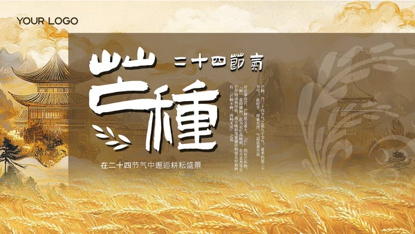 黄色古风中国传统文化二十四节气芒种课堂科普PPT模板