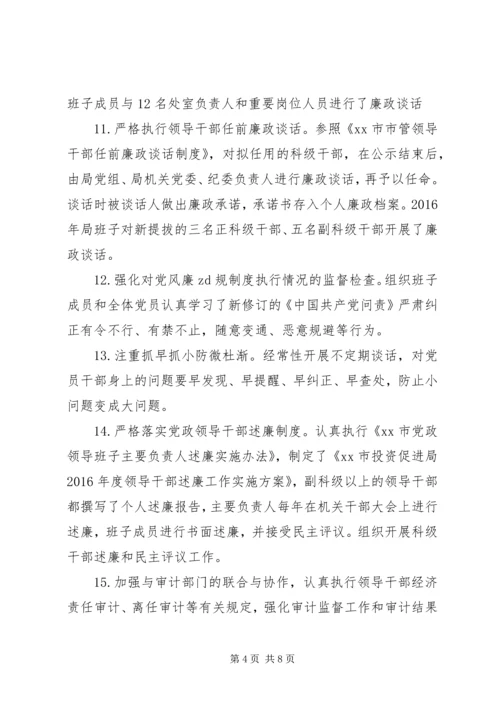 投资促进局XX年落实党风廉政建设监督责任清单情况报告.docx