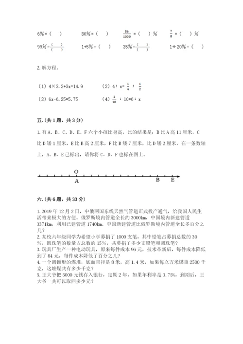 小学六年级下册数学摸底考试题及参考答案（最新）.docx