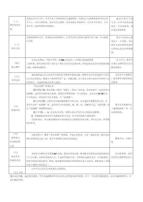 中学生心理健康教育挫折与成长主题班会教案