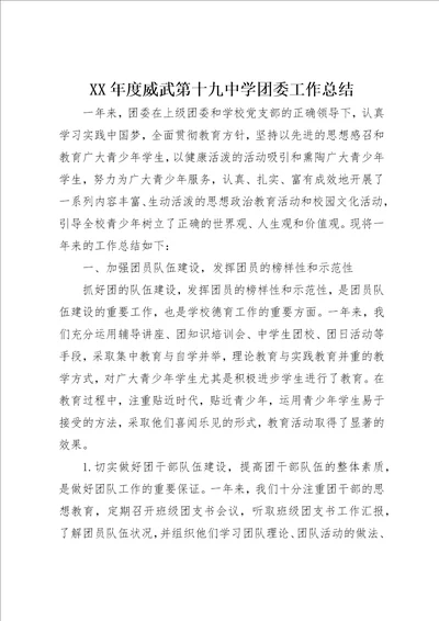 某年度威武第十九中学团委工作总结