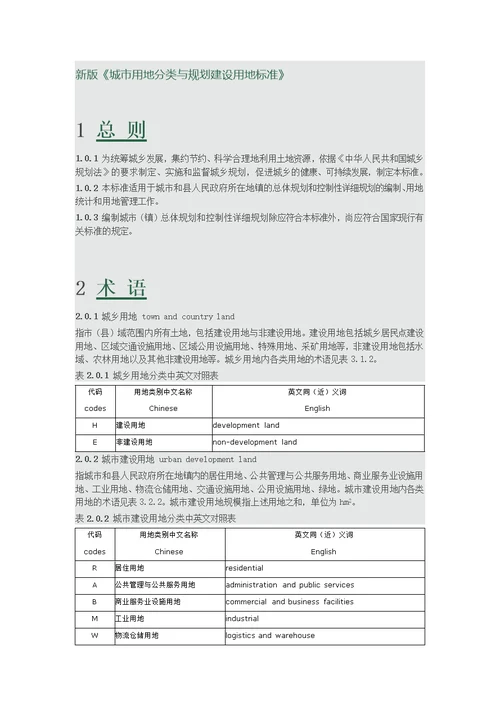 新版城市用地分类与规划建设用地标准