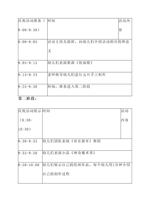 幼儿园大班元旦联欢方案