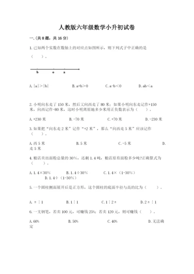 人教版六年级数学小升初试卷含答案（预热题）.docx