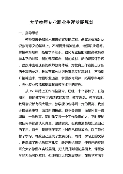 大学教师专业职业生涯发展规划