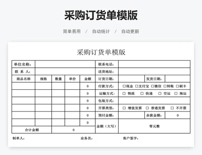 采购订货单模版