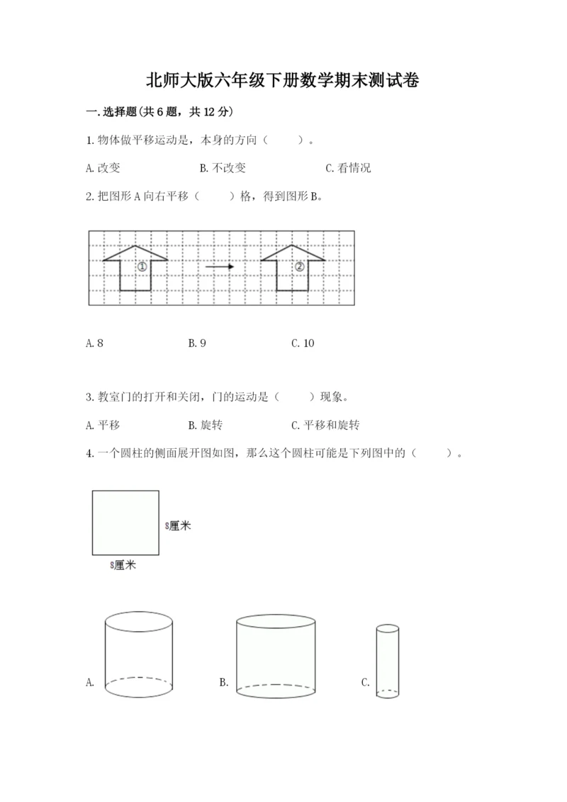 北师大版六年级下册数学期末测试卷带答案（新）.docx