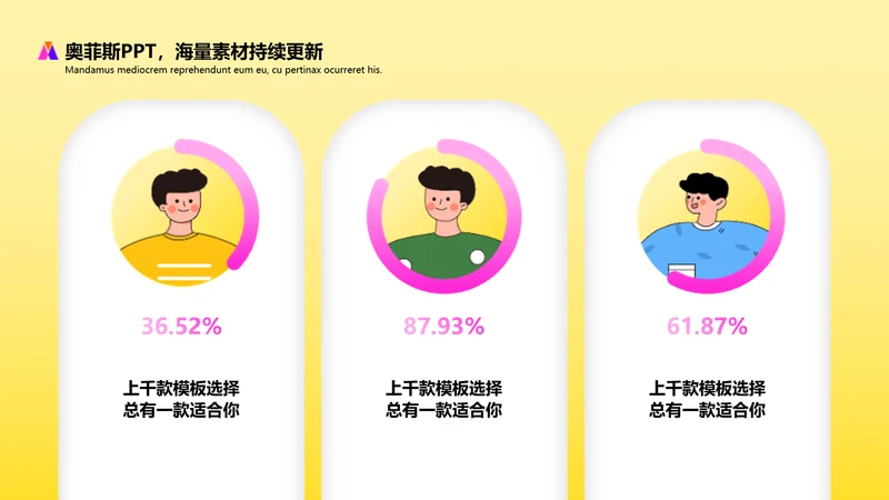 黄色卡通列表并列关系3项PPT图文页