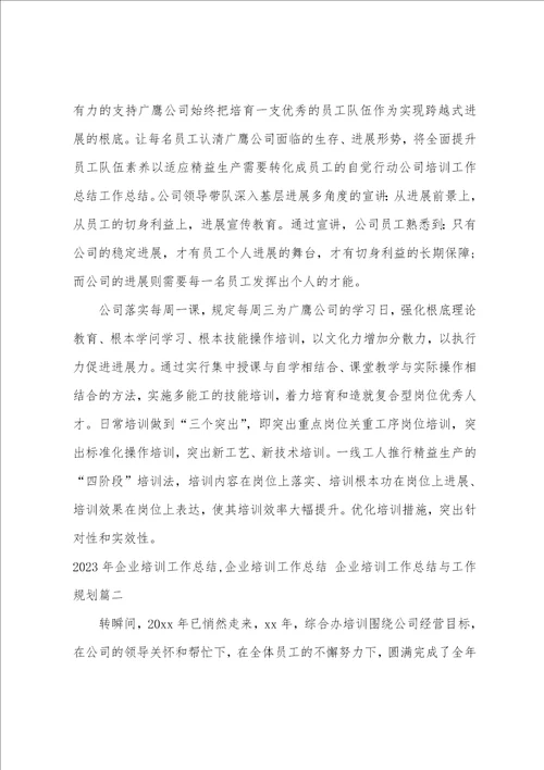 2023年企业培训工作总结,企业培训工作总结企业培训工作总结与工作计划三篇