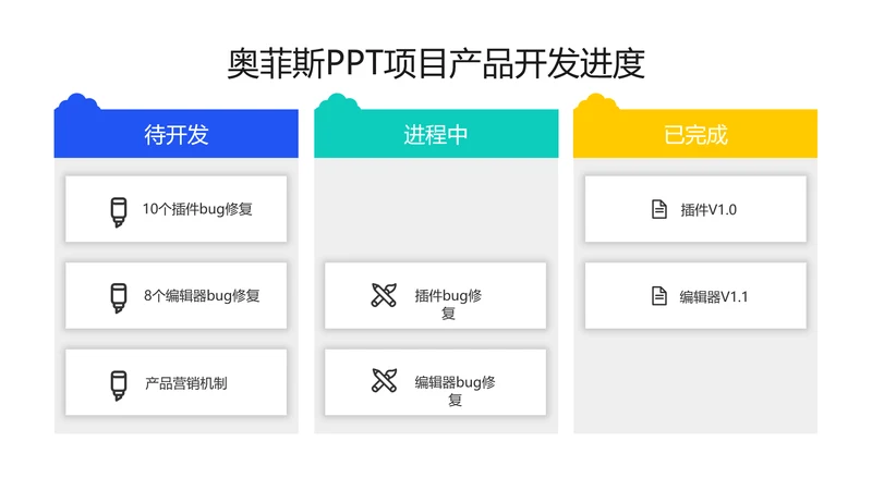 扁平风白色PPT项目产品开发进度3项PPT图文页