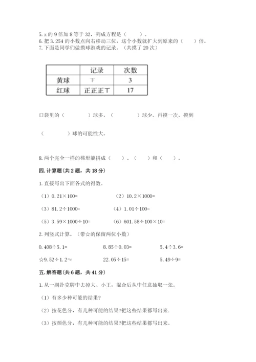 小学五年级上册数学期末测试卷附答案【预热题】.docx