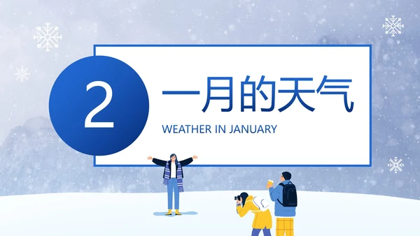 卡通实景雪地你好一月主题班会PPT模板