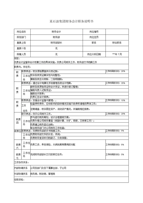 财务会计职务说明书