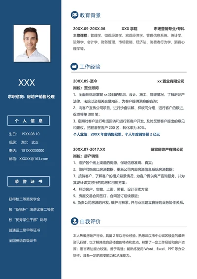 简约房地产销售经理求职简历