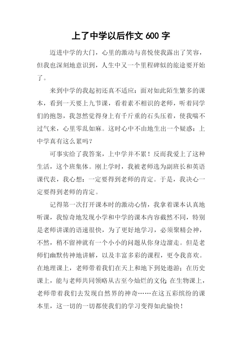 上了中学以后作文600字-1.docx