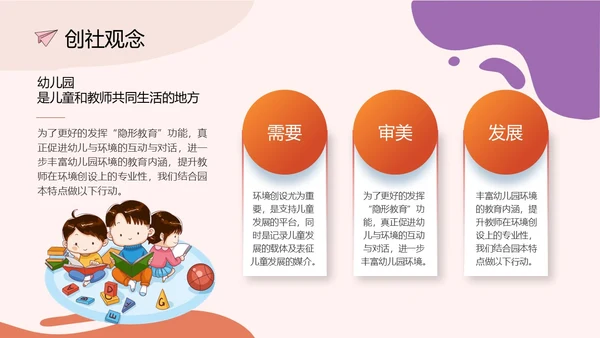 简约橘红色幼儿园班级环境创设PPT