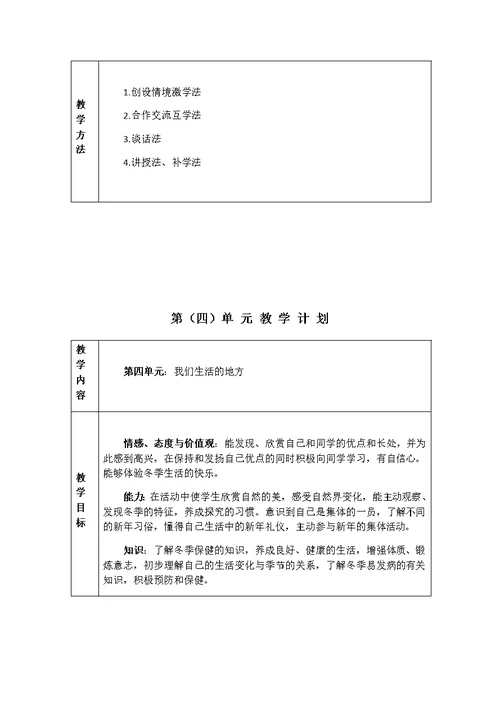 部编二年级上册道德与法治单元教学计划(共6页)